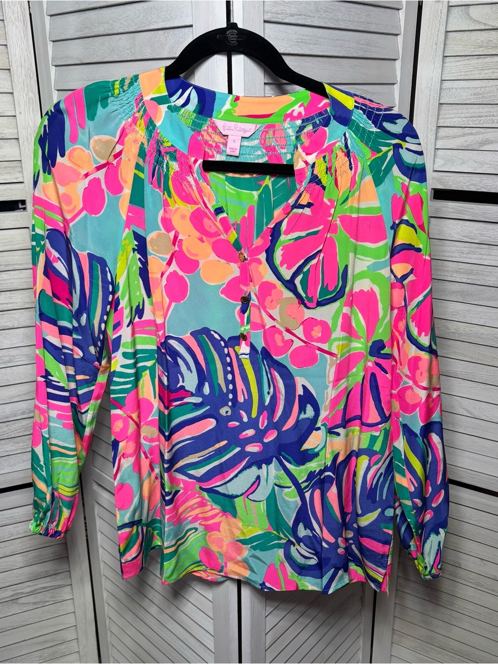Lilly Pulitzer 100% Silk Floral Tunic Blouse Size S